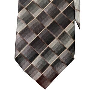 CHARLES WAIN Tie Mens Silk Necktie Brown Gray Geometric Designer 59 inch